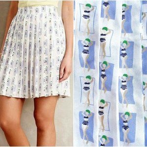 NWT HARLYN Bathing Beauties Pleated Skirt White Blue Size Extra Small